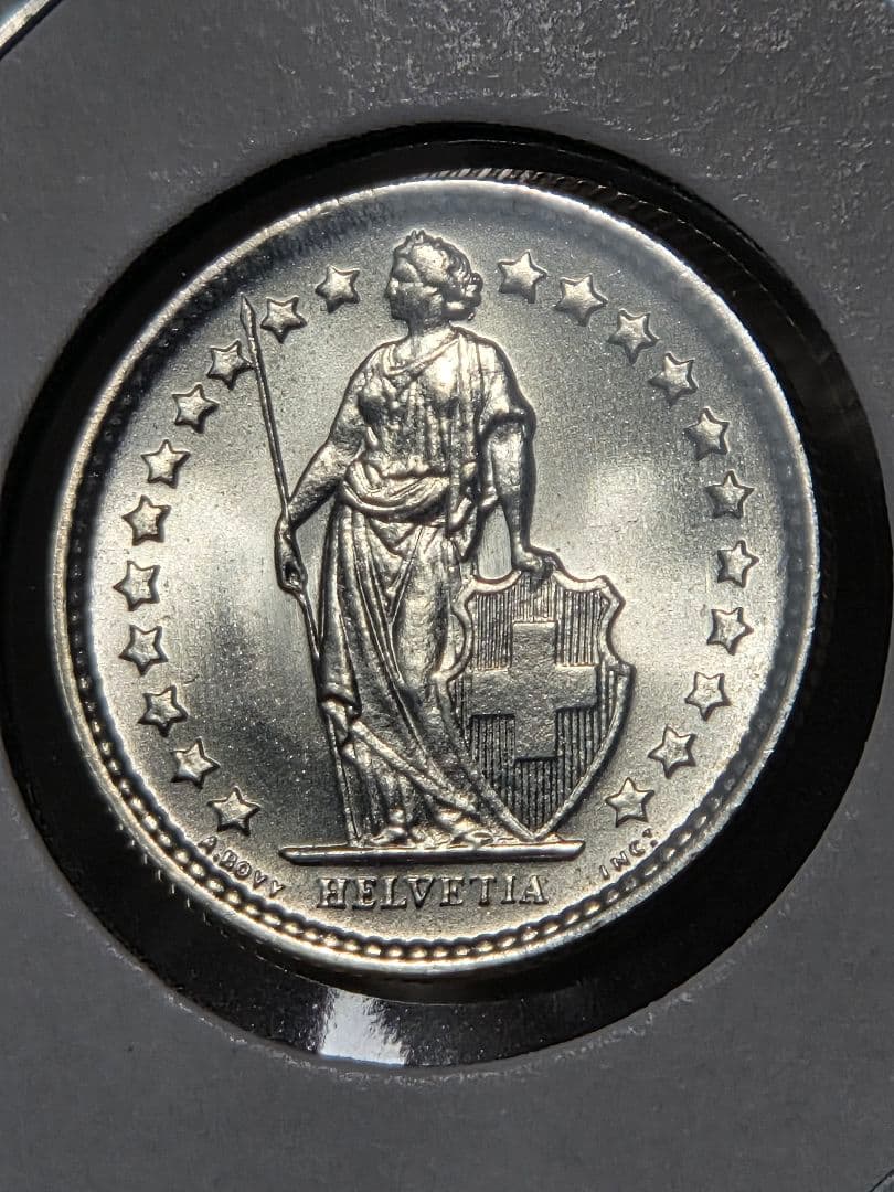 (稀少 完全未使用)スイス連邦　ヘルヴェティア立像　1/2フラン銀貨　1962B