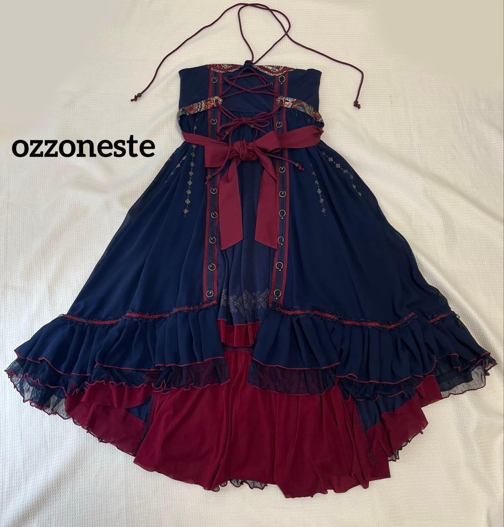 オッズオネスト 和柄　スカート　ワンピース　チャイナ　ネイビー　赤　OZZ