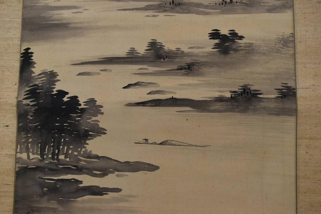 【真作】牧櫻山/山水漁舟画賛/掛軸☆宝船☆Z-962 真作/籟山/山水漁師人物図/布袋屋掛軸HJ-258