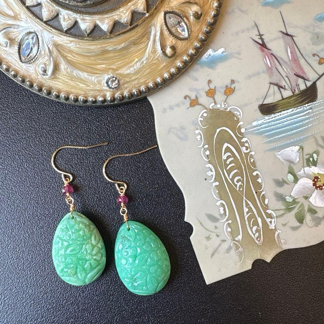 《ｔａｍａ☆彡》クリソプレーズフラワーガーデンカービング＊チャーム