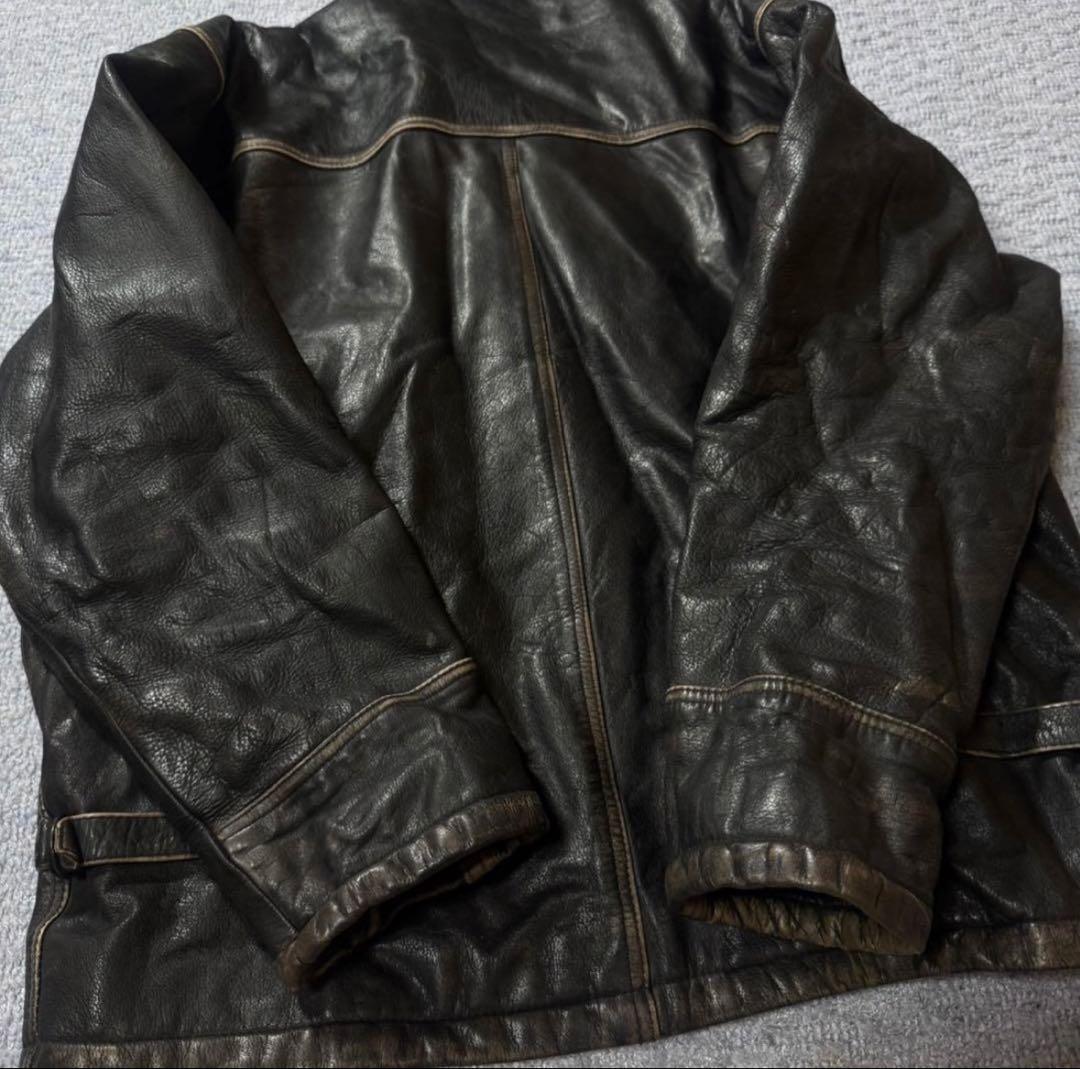 90s イタリア ユーロ 茶芯 レザージャケット ヴィンテージ ライダース