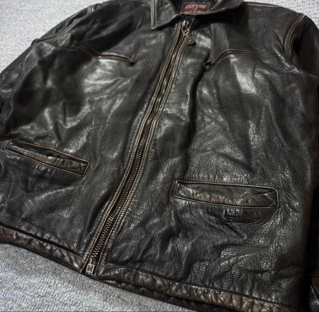 90s イタリア ユーロ 茶芯 レザージャケット ヴィンテージ ライダース