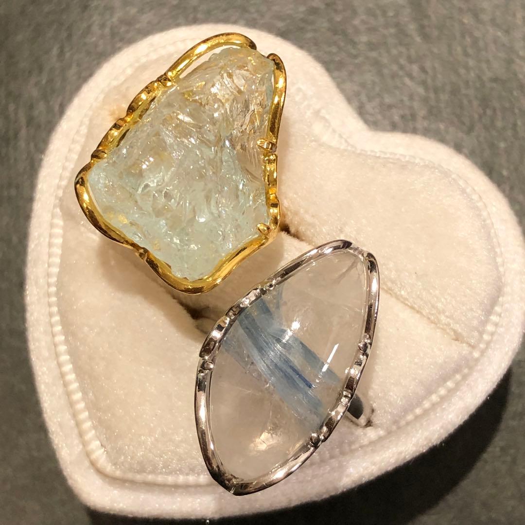 g様 アクアマリン カイヤナイトインクォーツ リング 11号