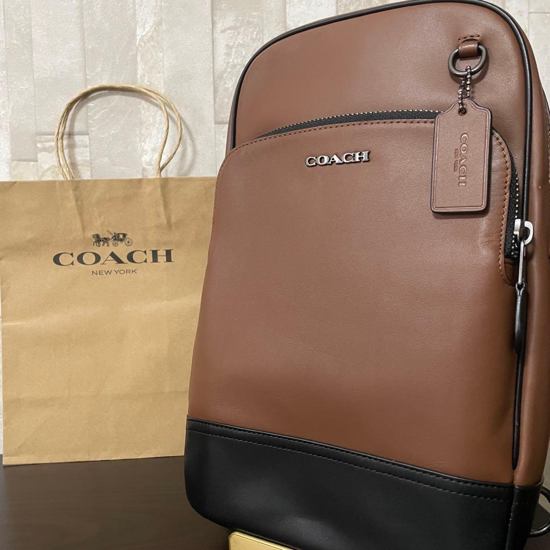早い者勝ち！訳あり新品 COACH ボディバッグ サドル ブラウン×ブラック