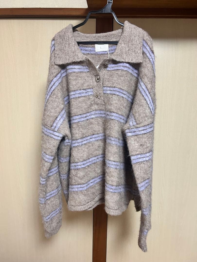 loin nuit ロワンニュイ ストライプパターンボタンニット ブラウン