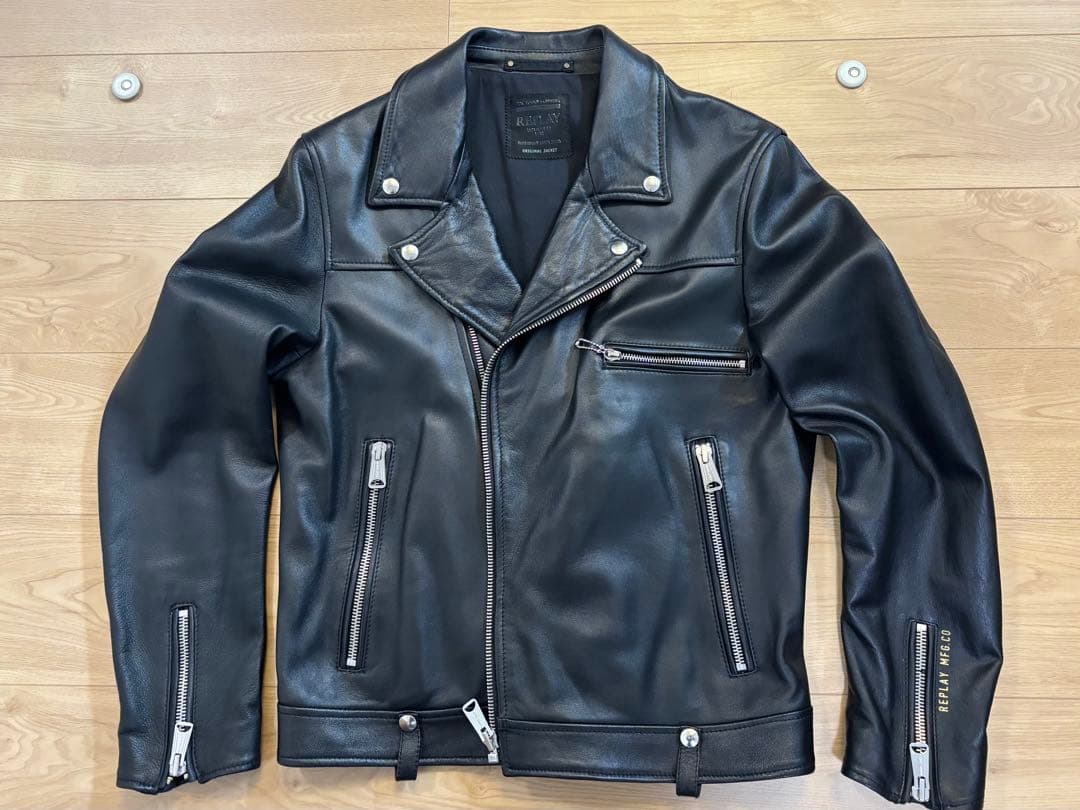 【REPLAY リプレイ】ブラック ダブルライダースジャケット（シープスキン）