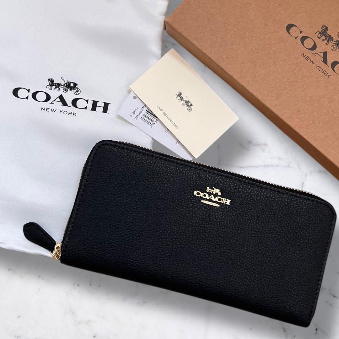 箱付き✨ COACH コーチ 長財布 ブラック レザー ゴールド ギフト 新品 COACH（コーチ） 財布 長財布 新作 新品 シグネチャー レザー 二つ折り