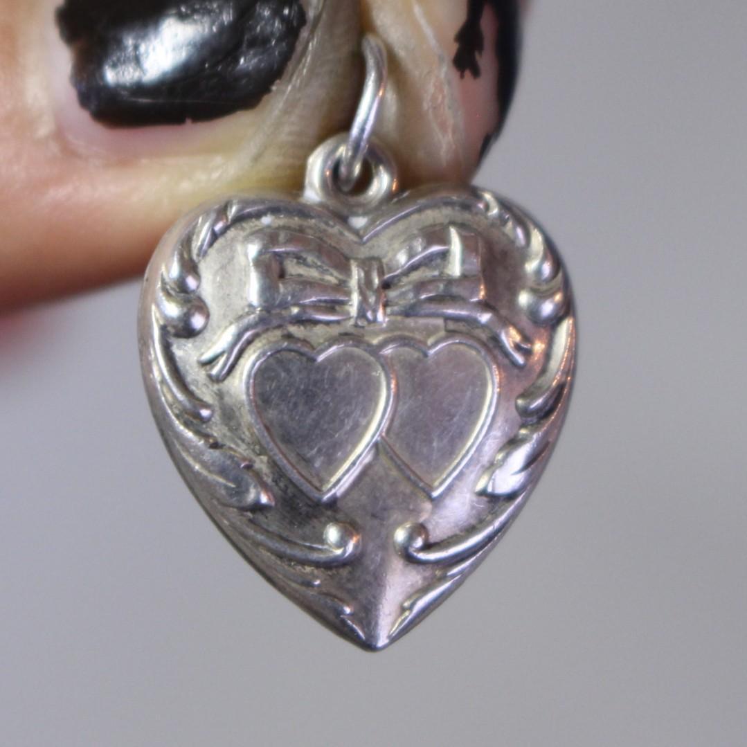 40s スウィートハートジュエリー WW2 シルバー チャーム リボン 両想い