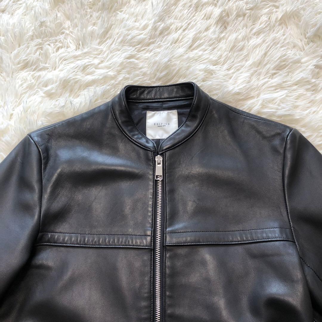 エディフィス ラムレザー シングル ライダースジャケット 黒 羊革