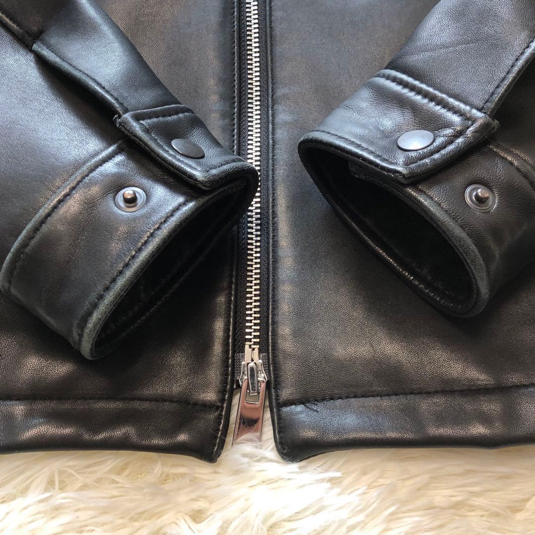 エディフィス ラムレザー シングル ライダースジャケット 黒 羊革