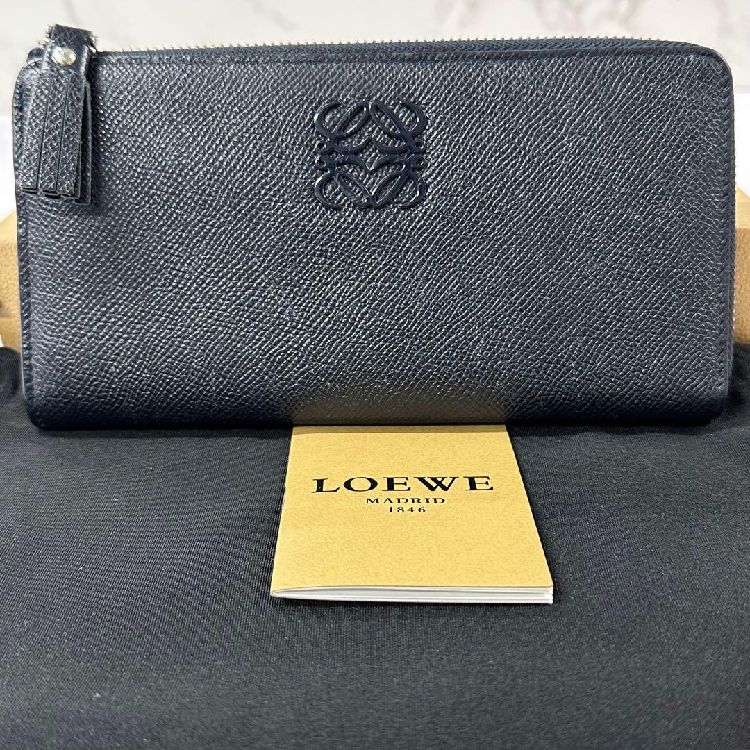 新品同様‼️ ロエベ　LOEWE 財布　長財布　アナグラム LOEWE（ロエベ） 長財布 アナグラム 黒 レザー×スエード 【中古