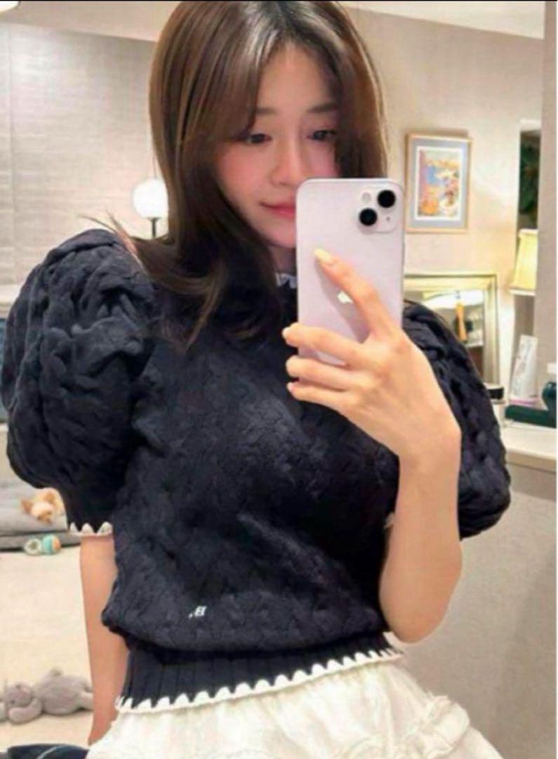 Bibiy ビビィ B.ケーブルパフニット 半袖 紺 Bロゴ - メルカリ