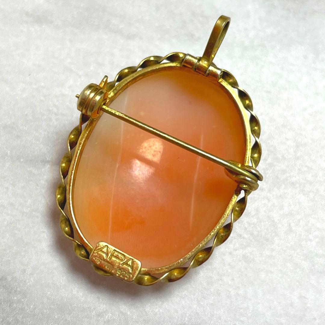 カメオ ブローチ ペンダント 女性 横顔 925刻印 - メルカリ