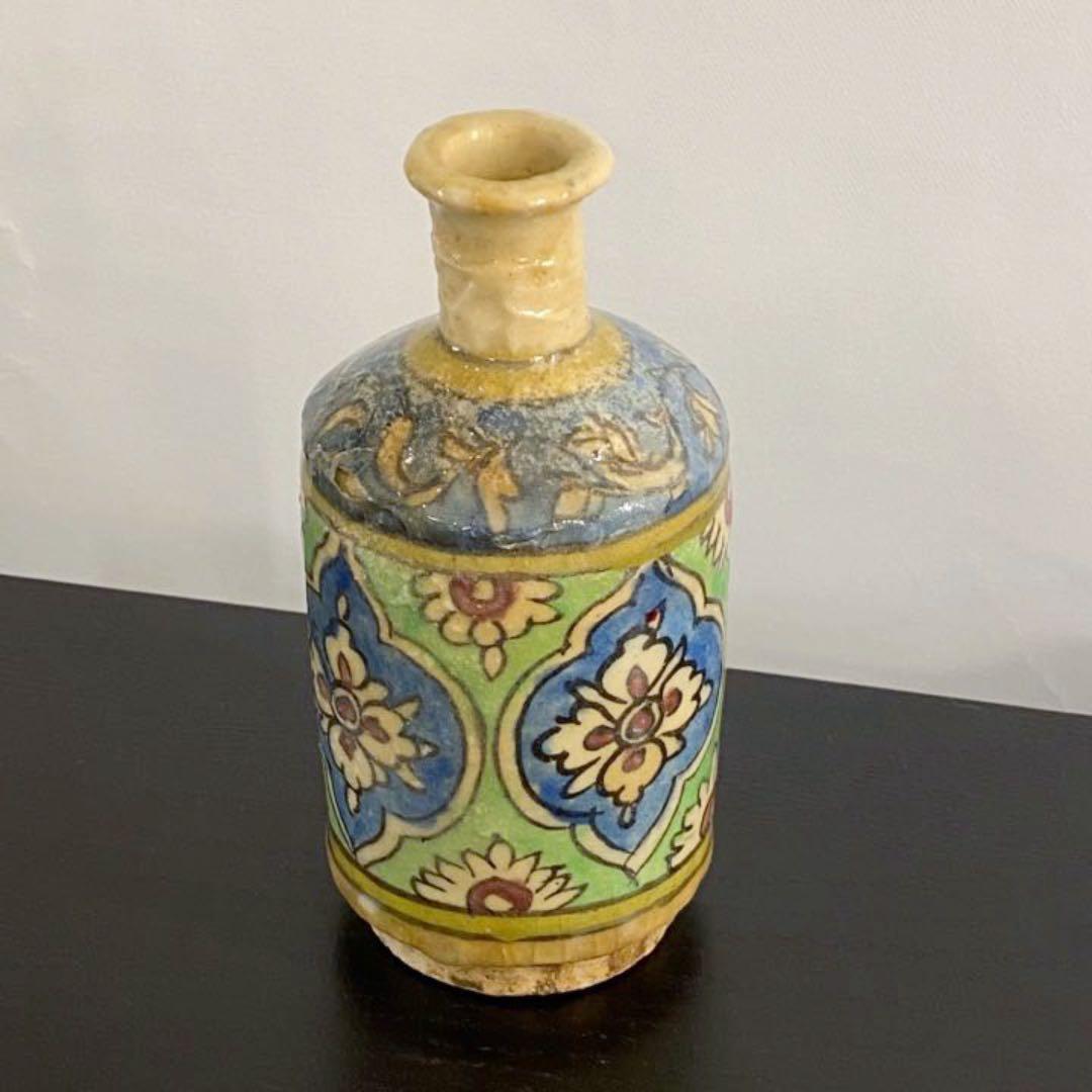 イラン19世紀 ペルシャ 筒型 花瓶 イスラム陶器 ヨーロッパ