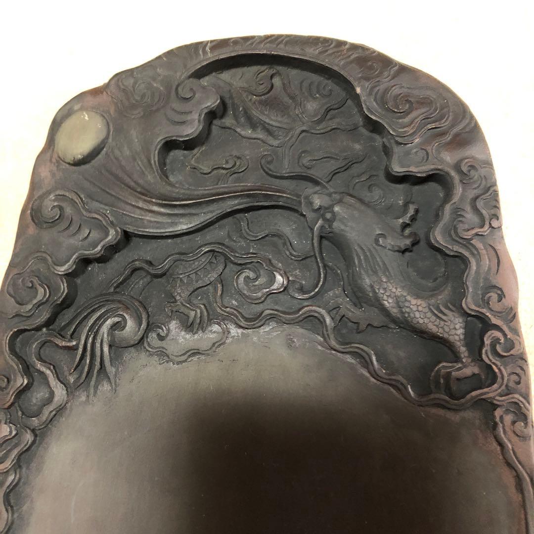 雲龍 大型硯 中国美術 骨董品 龍彫刻石の硯 文房具 置き物 - メルカリ