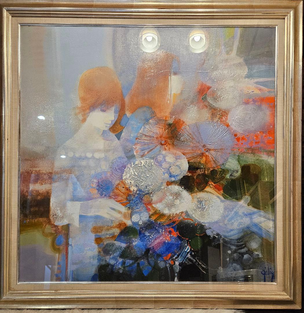 ダニエル・ジェリス ［女性と花］ 真作 逸品　 抽象画 油彩画