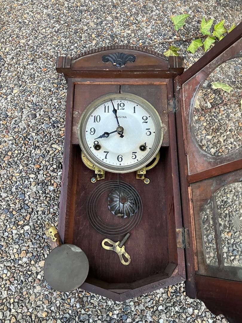 昭和レトロ アンティーク 柱時計 ゼンマイ振り子時計 ボンボン ねじ