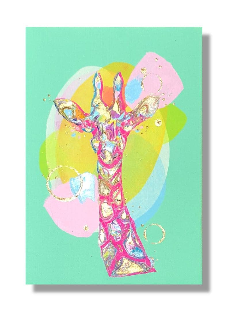 絵画　油絵　原画　一点物　キリン　パステルカラー　アート　インテリア　SM