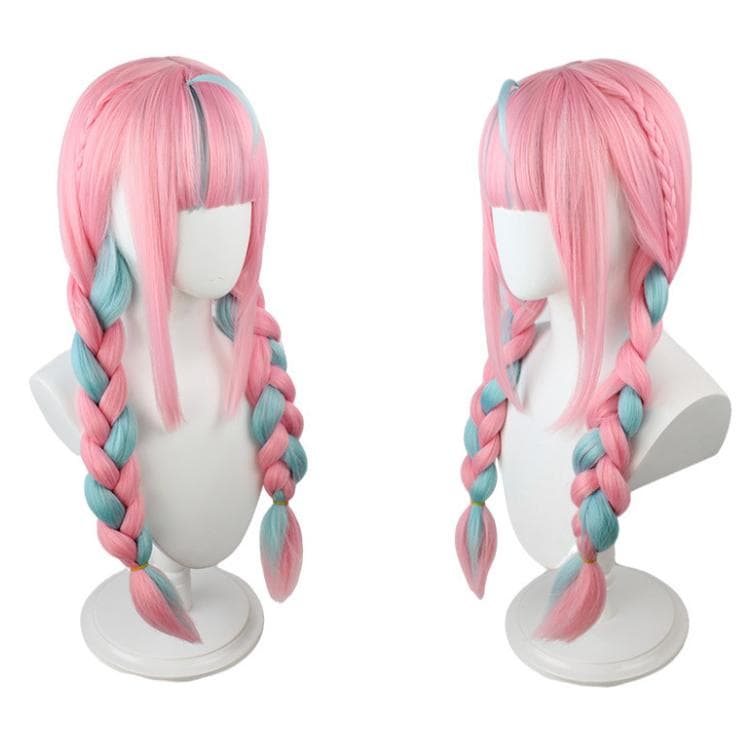 ホロライブ 湊あくあ ウィッグ コスプレ aqua 三つ編み ピンク ロング