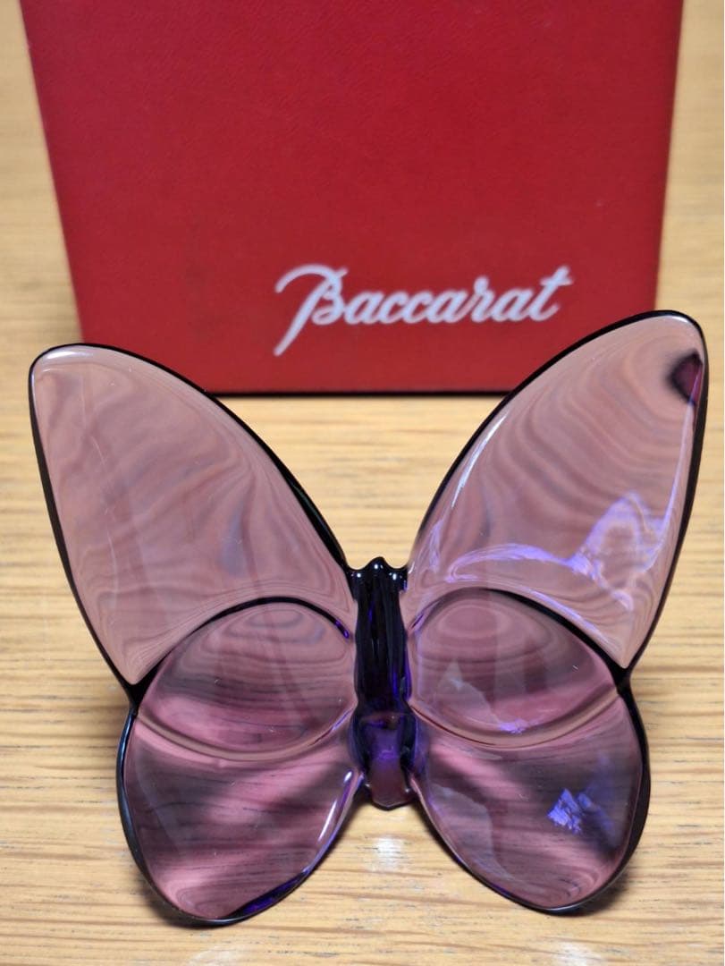 Baccarat バタフライ　箱付き　ガラスオブジェ パープル