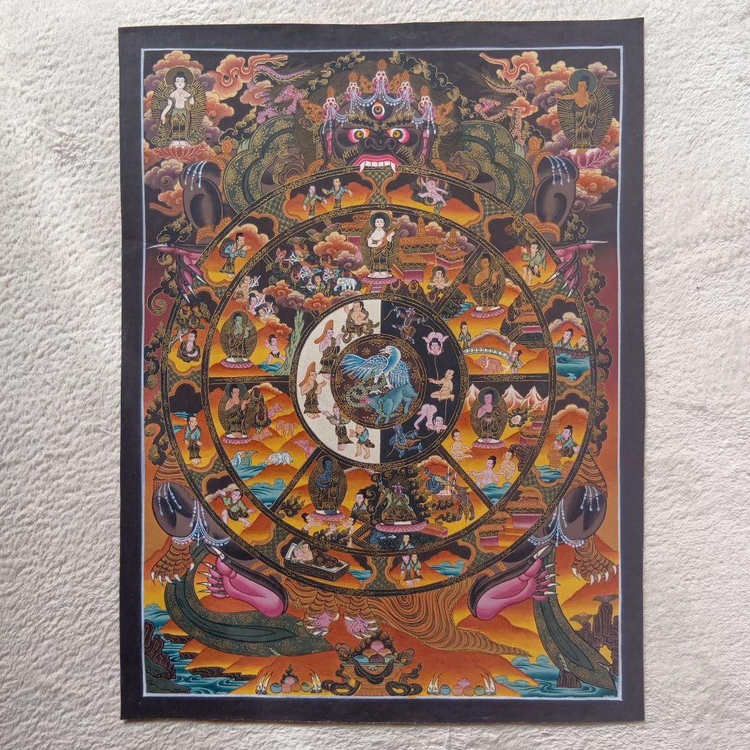 チベット密教 仏教 密教 新品 手描き　肉筆画 タンカ 曼荼羅 六道輪廻図