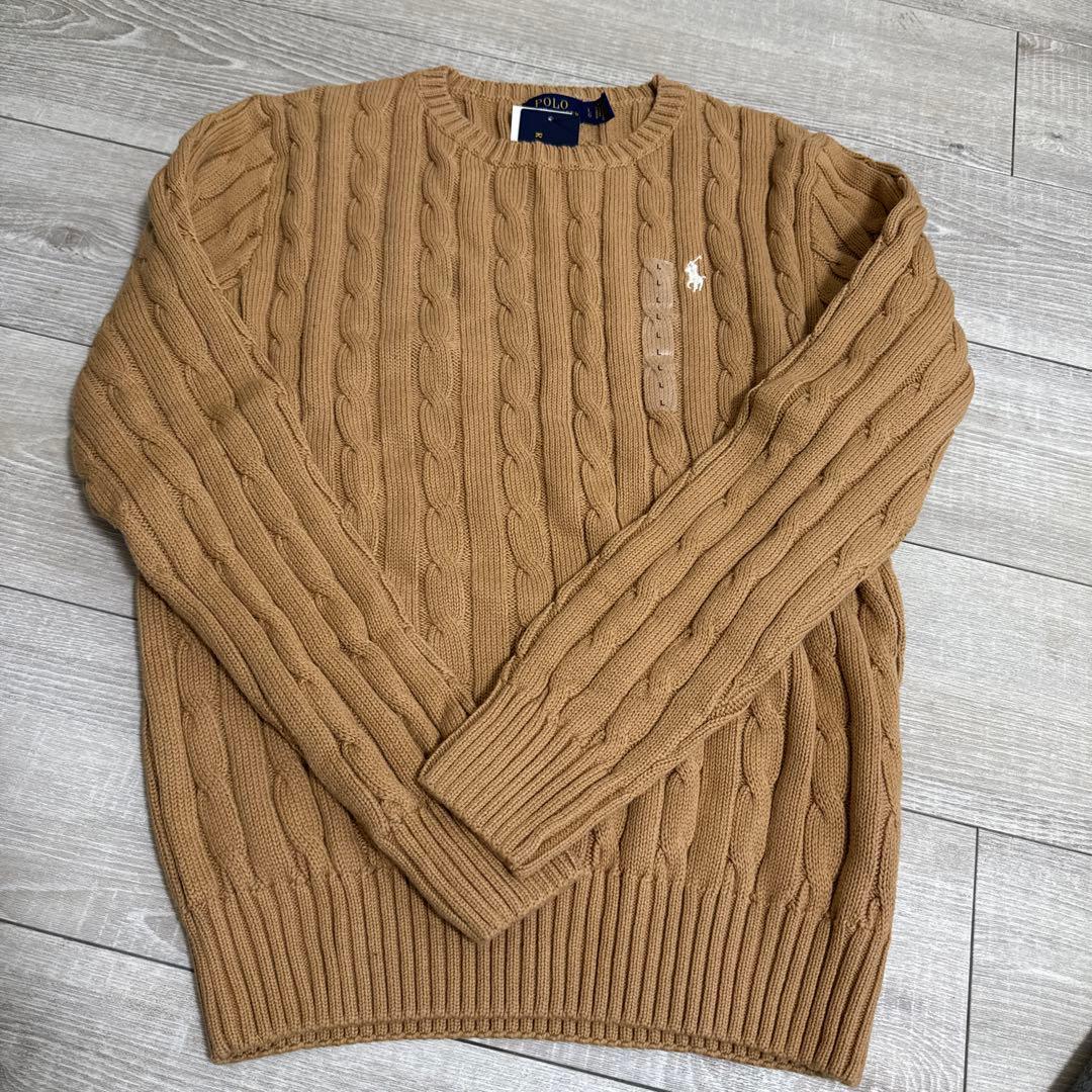 【新品】ポロラルフローレン ケーブルニット コットン クルーネック セーターL