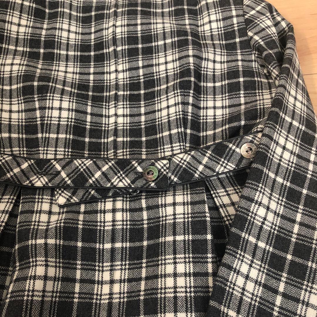 familiar ファミリア 白襟 長袖 チェック ワンピース ネクタイ付き