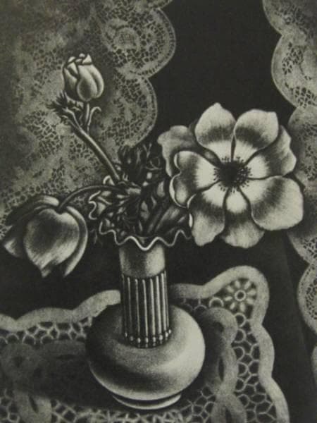 長谷川 潔、巨匠、アネモネ/マニエルノワール・レゾネ、新品額装