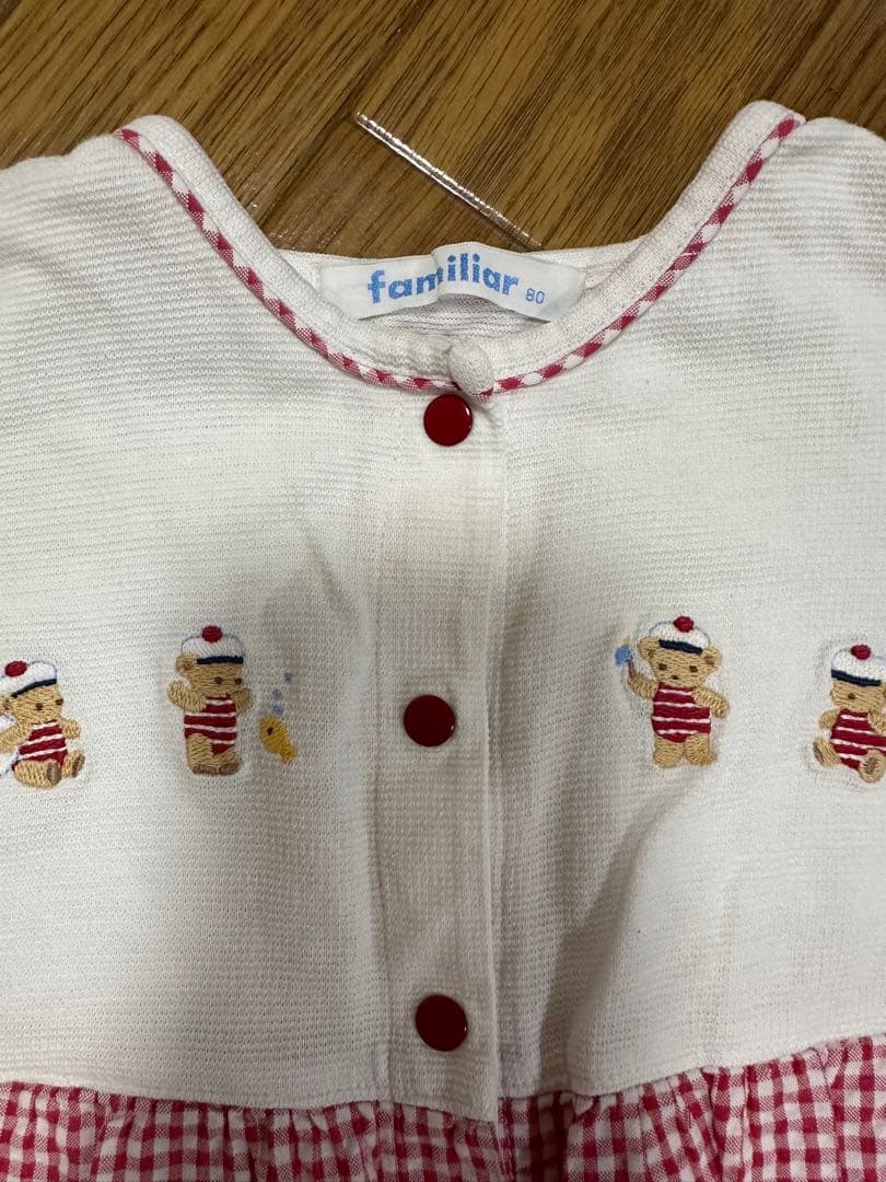 familiar 赤いチェック柄ロンパース 80 - メルカリ