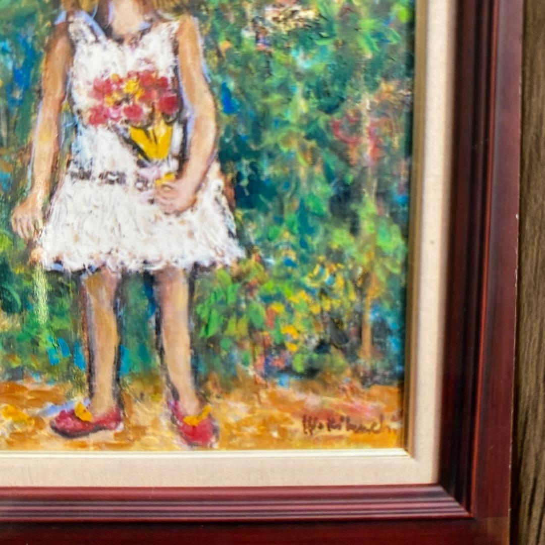 絵画 油彩画 油絵 「ブーケを持つ少女」F6号 菊地正則 額付き 美品