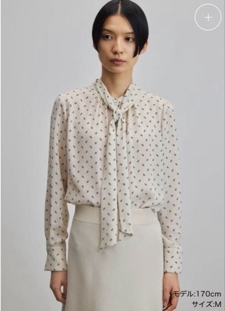soéju アイボリー ドット柄 リボンブラウス M
