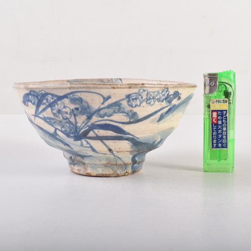 染付 花草山水人物文碗 茶碗 時代箱付 V 7193