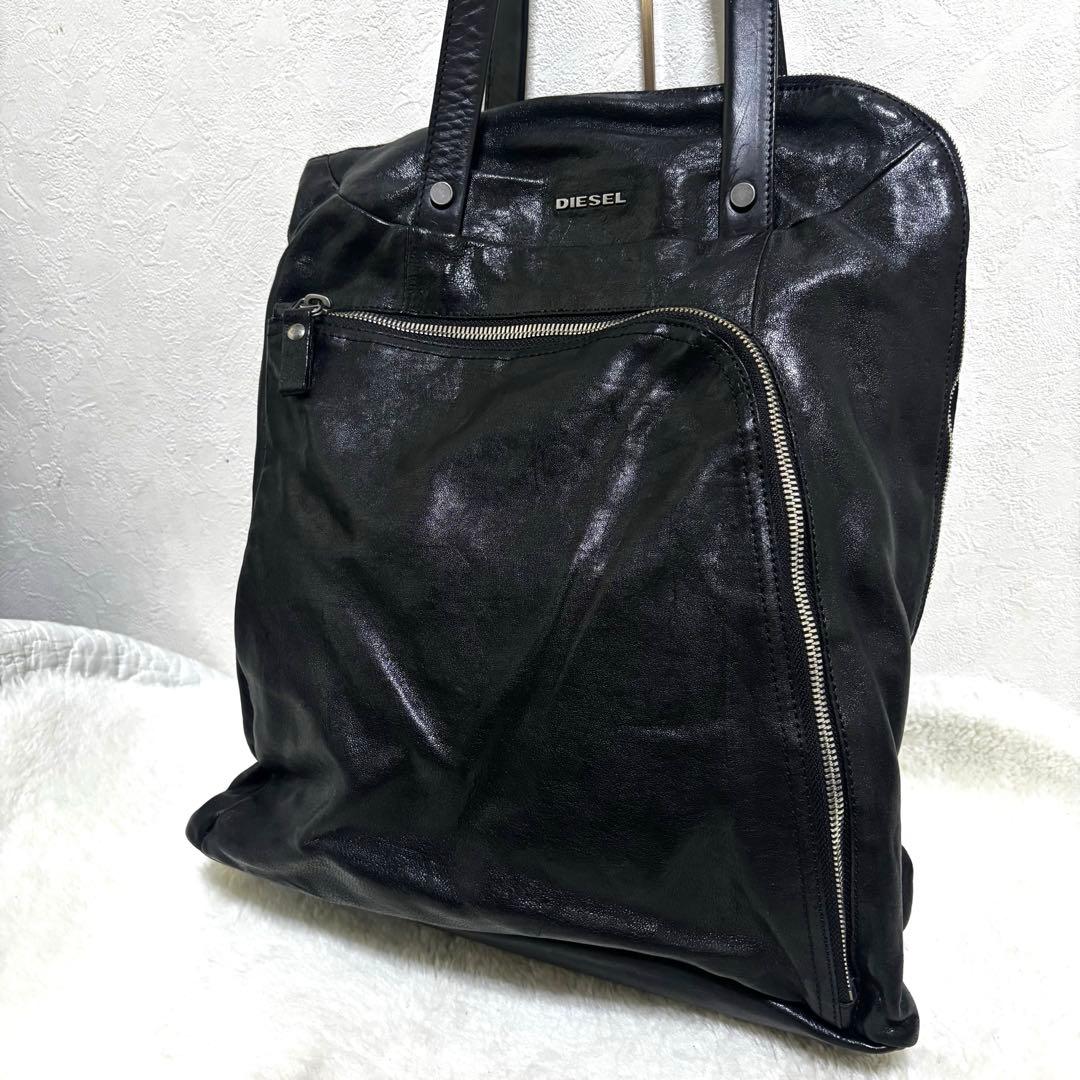 希少 ディーゼル トートバッグ 肩掛け A4 大容量 オールレザー 黒 y2k