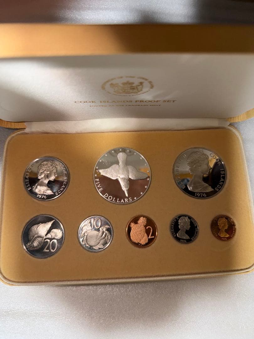 フランクリンミント 1976年度クック諸島プルーフ貨幣セット 銀貨あり】1976年 クック諸島 貨幣プルーフセット 8枚 専用ケース付き
