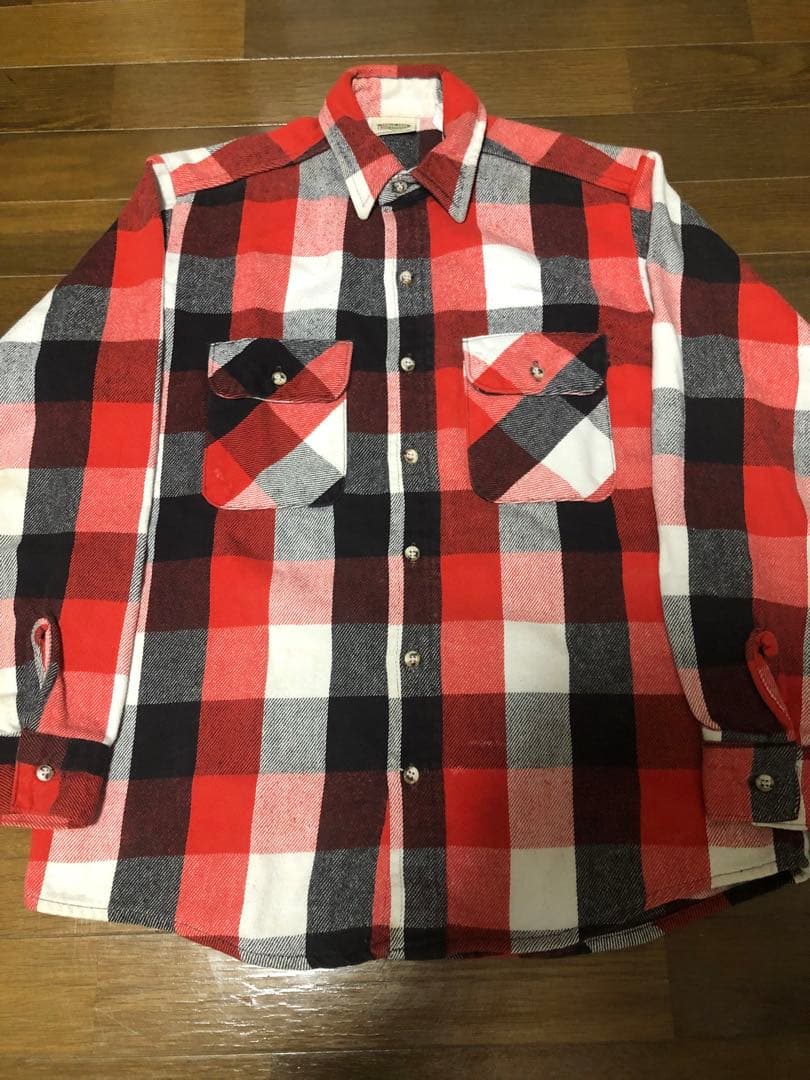 即決 90s USA製 ファイブブラザー チェック ヘビーネルシャツ M