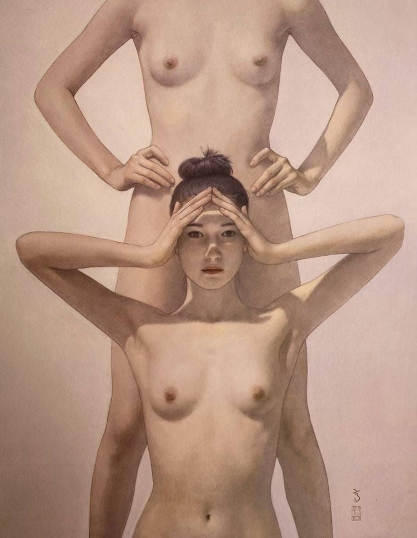 高塚省吾、【赤いくちびる】、希少な額装用画集画、新品高級額 額装付