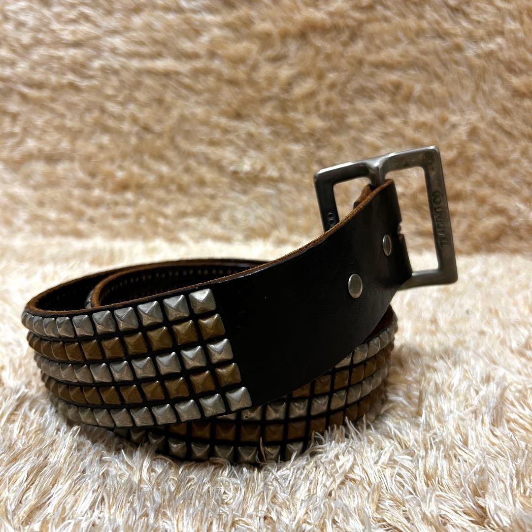 美品✨ HTC スタッズ 5連 ピラミッド ベルト レザー ブラック34