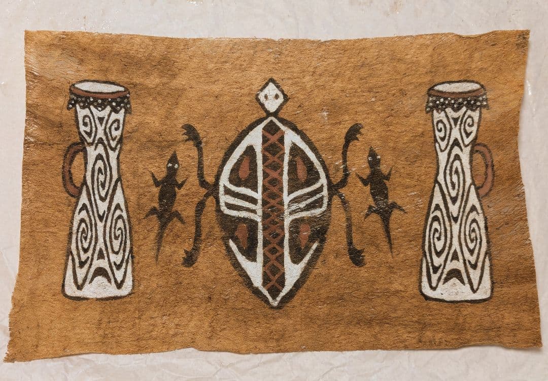 インドネシア　パプア　樹皮絵画　太鼓　ティファ