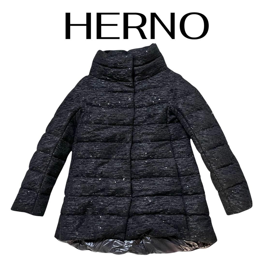 ●ヘルノHERNOハイネックスパンコール ダウンジャケットサイズ38黒7号〜9号