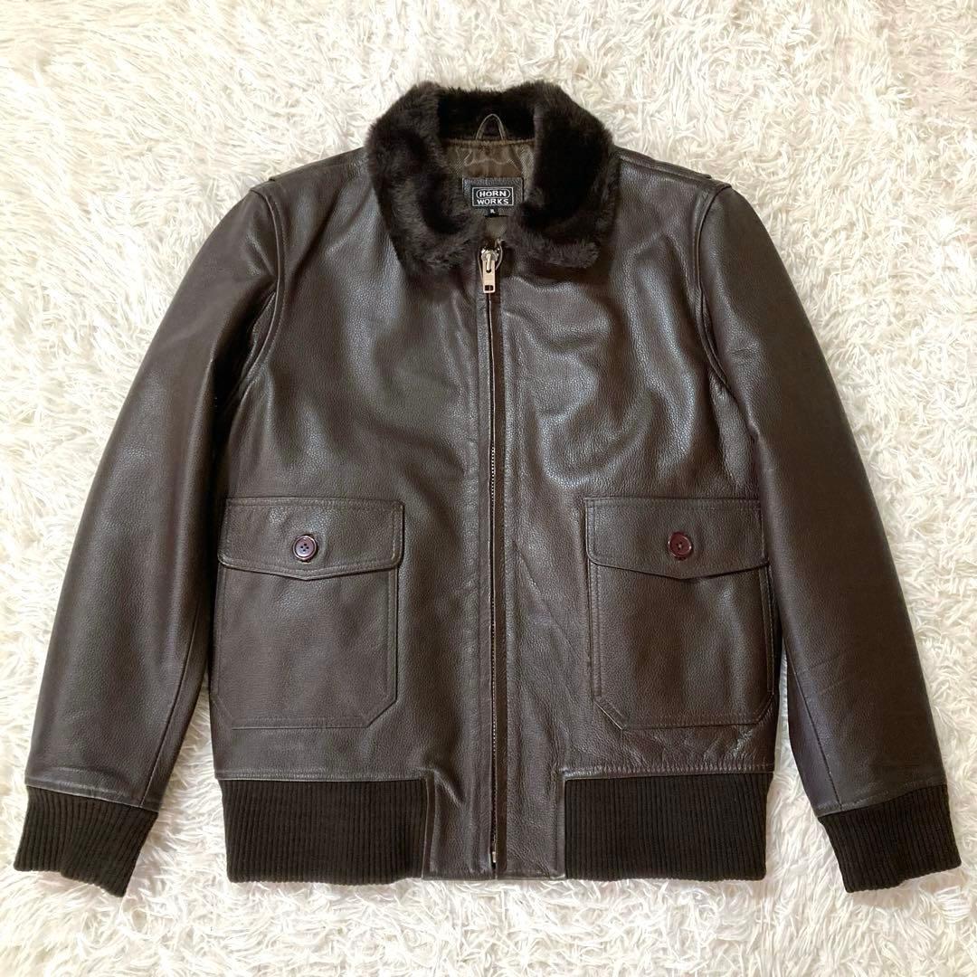 【良品・希少3L】ホーンワークス　カウレザー G-1 フライト　ダークブラウン