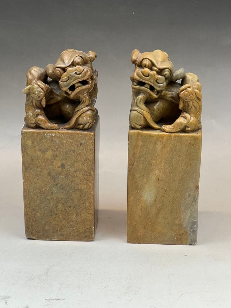 中国 寿山石　獅子彫印材　古印材　2点まとめて　送料込み