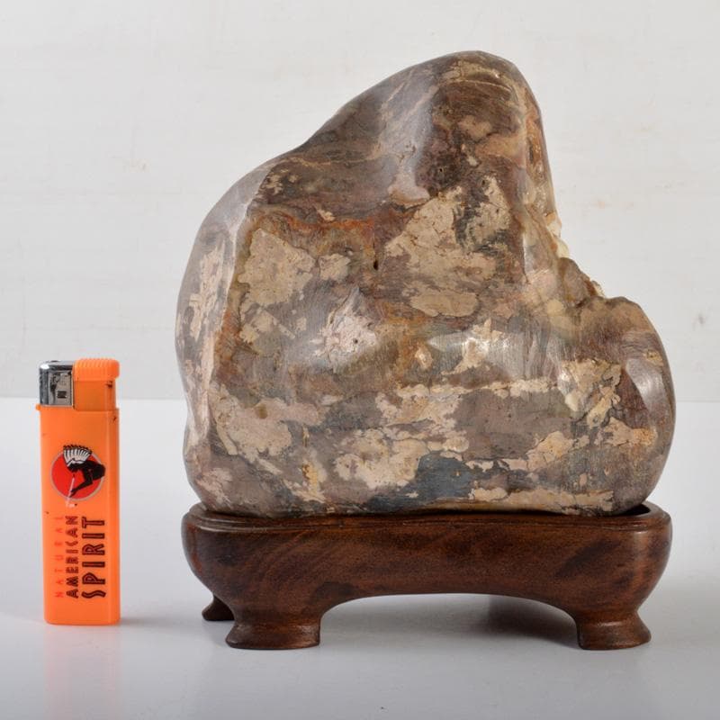 鑑賞石 天然石 梅花石 置物 唐木台付 重さ約2387g N 6372