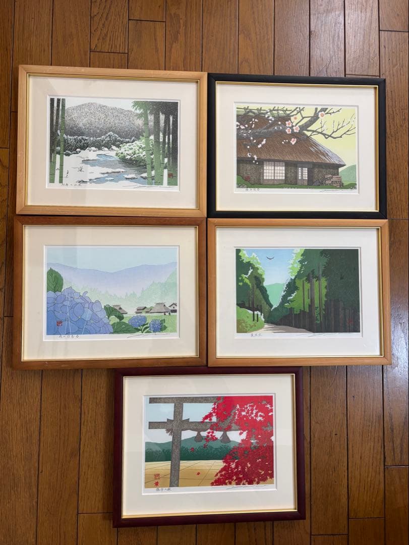 佐野せいじ　木版画　心の故郷十二ヶ月の内　5点セット 楽天市場】佐野せいじ 木版画 惜秋 送料無料 【複製】【木版画】【日本