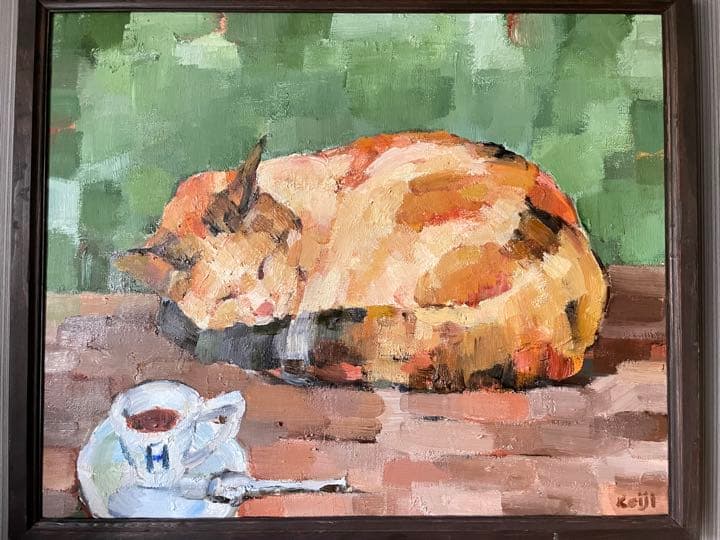 【半額SALE】149,060→ 74,530猫油絵『猫珈琲店』 猫と本 クラシック 壁掛 絵 額絵 ラウンド 楕円 | 世界の猫祭コチ