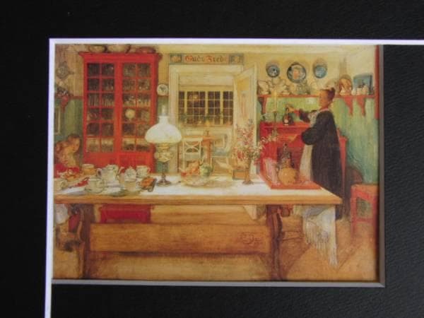 カール・ラーション、トランプ遊びの支度、希少画集画、新品額装付