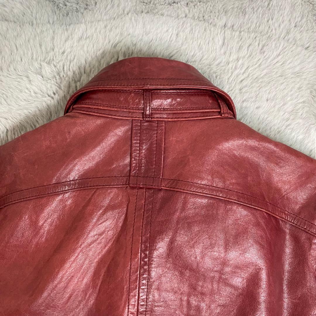 A.S.M レザージャケット 48 水牛革 赤 シングルライダース Y2K - メルカリ