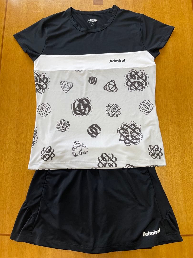 Admiral テニスウェアセット Lグレー、黒 Admiral アドミラル テニス ウェア シャツ スコート 上下セットアップ