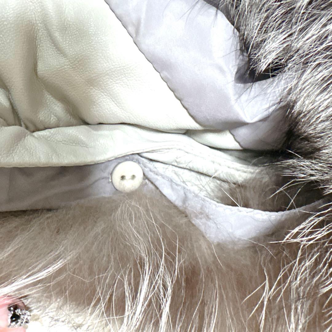 希少ダーマコレクションラムレザーロングダウンコートシルバー