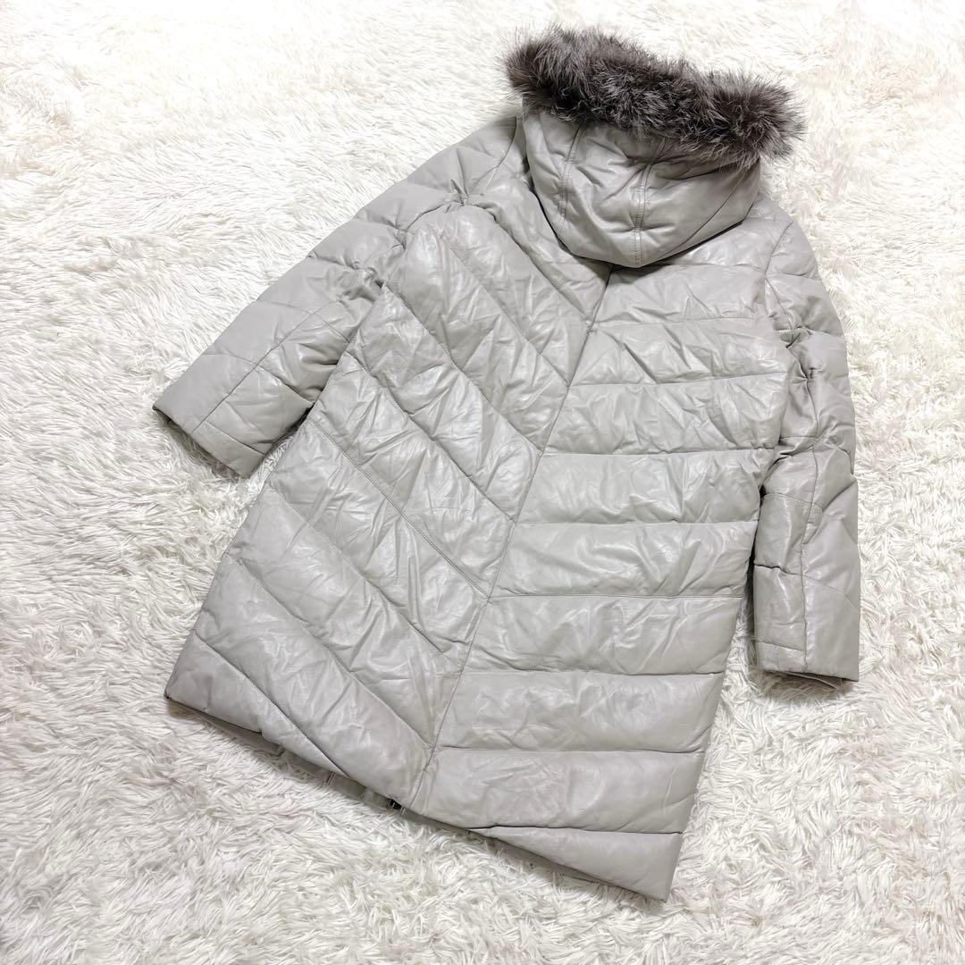 希少ダーマコレクションラムレザーロングダウンコートシルバー