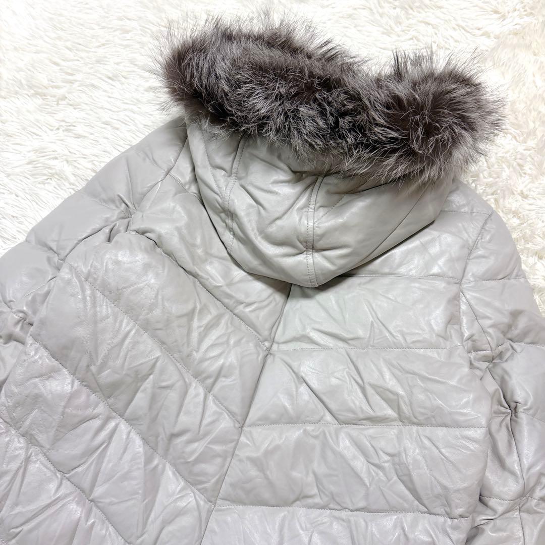 希少ダーマコレクションラムレザーロングダウンコートシルバー